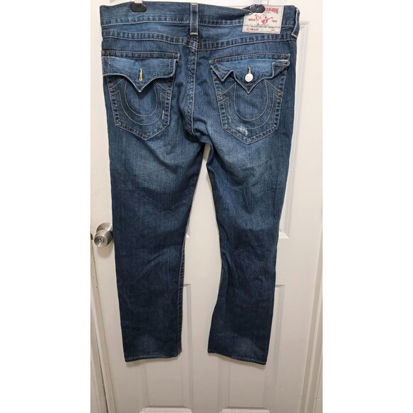True Religion Men's Straight Leg Blue Distressed Denim Jeans W38L32 - Picture 2 of 8